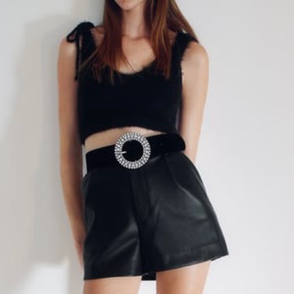 NWOT Zara fuzzy black crop top with tied cami straps - Picture 2 of 6